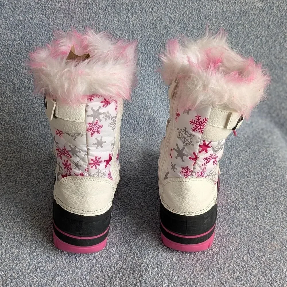 Dream Pairs Girls Size 11 White Fuschia Water Resistant Mid Calf Snow Boots
